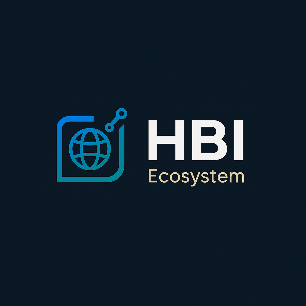 "HBI Ecosystem™ Logo: Interconnected circles symbolizing global trade, technology, and collaboration