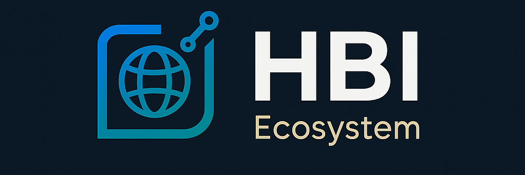 "HBI Ecosystem™ Logo: Interconnected circles symbolizing global trade, technology, and collaboration